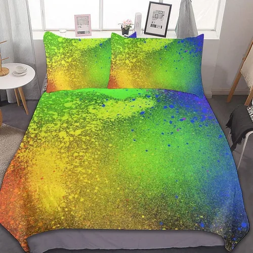 Vista 7 de Juego de 3 piezas de edredón neón que brilla en la oscuridad, funda de almohada de microfibra con cremallera para cama matrimonial, Queen