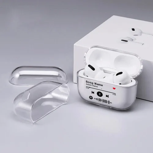 Vista 2 de Funda personalizada para Spotify compatible con AirPods Pro 3/Pro 2/Pro/1/2/3 con llavero, cubierta transparente de canción musical personalizada