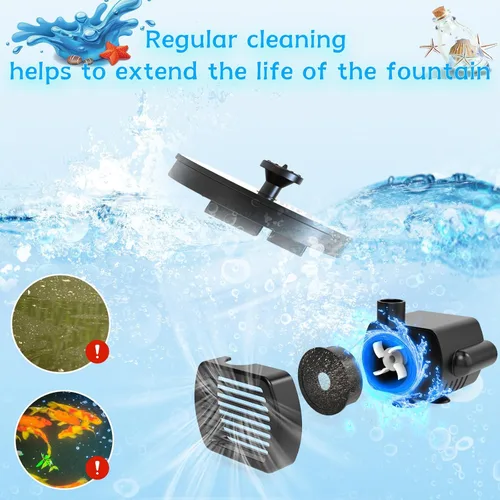 Vista 8 de AMZtime Fuente Solar de Agua, Fuentes Solares de Baño para Pájaros Mejoradas con 6 Boquillas, Bomba de Fuente Solar Flotante y Independiente
