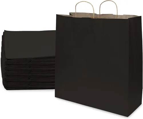 Vista 8 de Prime Line Packaging Bolsas de regalo negras, bolsas de regalo de papel kraft con asas para pequeñas empresas, bolsas de compras extra grandes