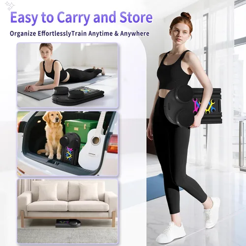 Vista 5 de Tabla de Pilates, Juego de Reformador de Pilates Plegable para Entrenamiento en Casa con Temporizador, Equipo de Pilates Reformador Portátil