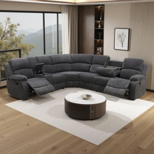 Vista 8 de Juego de sofá reclinable manual con mesa desplegable, juegos de sofás de pana, juegos de muebles de sala de estar, juegos de sofá reclinable manual