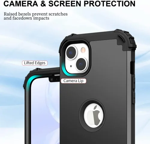 Vista 4 de Ankoe Funda para iPhone 14 Plus, resistente, protección contra caídas, policarbonato duro, silicona suave, combo híbrido de protección contra Negro