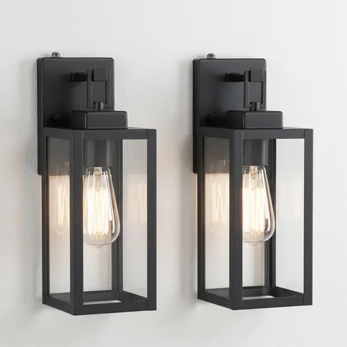 Vista 11 de Paquete de 2 Luces de Aplique para Exteriores - Luz de Pared Exterior de 12 Pulgadas, Aplique Exterior de Acero y Vidrio para Porche, Farol de Pared