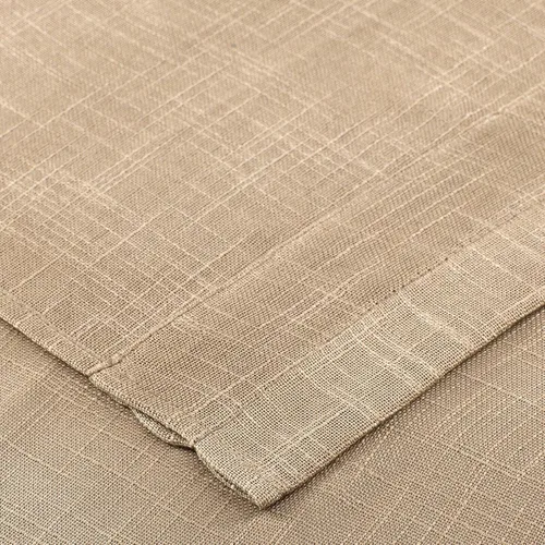Vista 4 de Juego de 3 piezas de cortinas de ventana de cocina de lino semitransparentes con niveles y cenefa, color taupe. Gris pardo