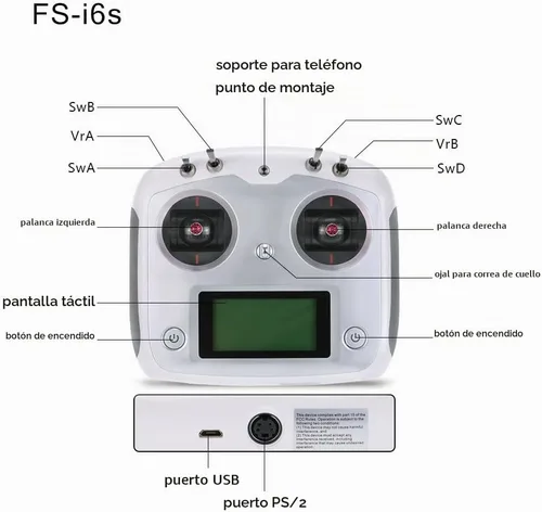 Vista 5 de Receptor para dron cuadricóptero RC Flysky FS-I6S 10 canales 2.4 G AFHDS 2 A RC transmisor de control con FS-iA6B