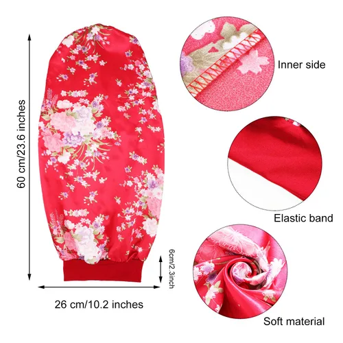 Vista 2 de SATINIOR - Gorro de satén de pelo largo para dormir, estampado (6 unidades) Gorro de trenza extra grande con banda elástica de seda para dormir