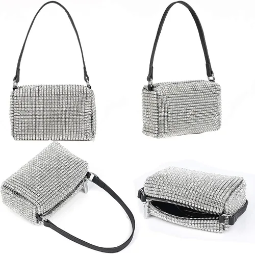 Vista 3 de Bolso de mano de noche con cristales brillantes para mujeres y niñas, bolso cruzado brillante para boda, graduación, fiesta, club, bolsos