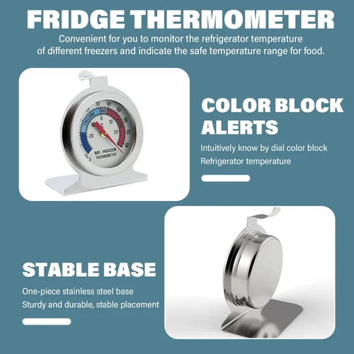 Vista 3 de 6Pcs Refrigerator Thermometer -30℃～30℃/-20℉～80℉, Stainless Steel Fridge Thermometer Large Dial Digital with Red Indicator for Freezer Cooler