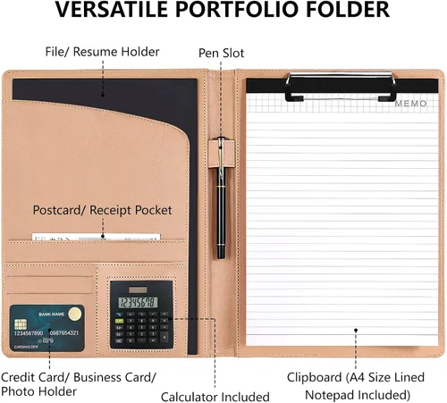 Vista 3 de SAYEEC Portafolio de liquidación Portafolio Carpeta de cuero para entrevistas legales de negocios Portafolio Organizador de documentos tamaño carta