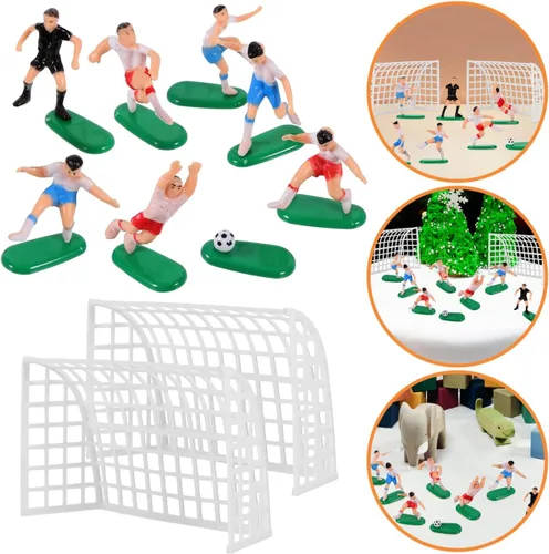 Vista 8 de UPKOCH Decoraciones para pastel de fútbol – 2 goles, 6 jugadores, 1 árbitro, figuras de fútbol en miniatura para cumpleaños de niños, fiesta