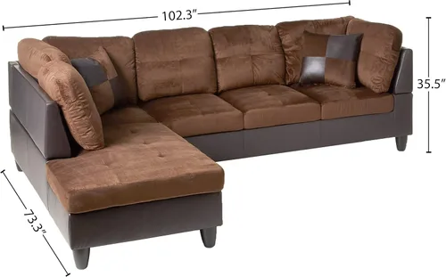 Vista 3 de Beverly Fine Furniture Andes - Juego de sofá de piel de microfibra con otomana, color marrón