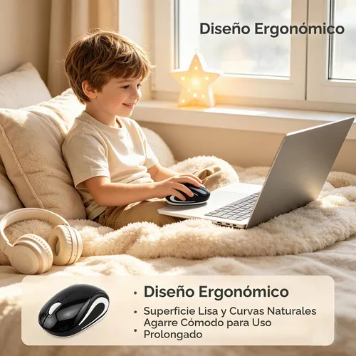 Vista 3 de Ratón inalámbrico para computadora portátil, tamaño pequeño, portátil, compacto, de viaje, USB, 3 botones, 1000 DPI, mouse inalámbrico para PC Negro