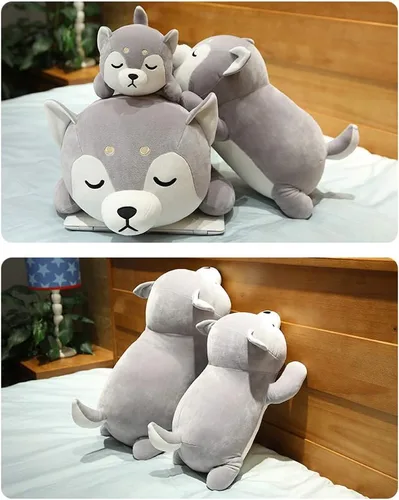 Vista 2 de ERDAO Husky - almohada de felpa, animal de peluche Huskie, Almohada de juguete de animales de peluche de Huskie para niños, día de San Valentín