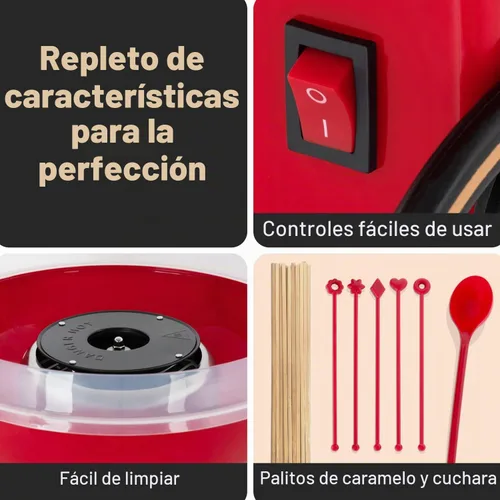 Vista 4 de VOS Mini Máquina de Algodón de Azúcar para Niños, Máquina Roja Retro para Hacer Dulces de Azúcar, Kit de Máquina de Algodón de Azúcar: incluye 15