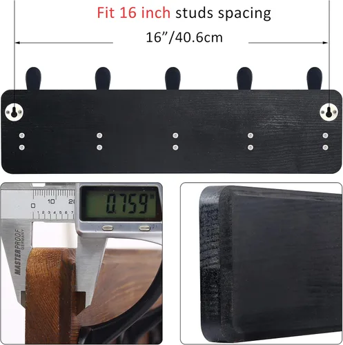 Vista 3 de WEBI Perchero de pared, ganchos para abrigos de pared rústicos, 16" de orificio a orificio, gancho grande para colgar en la pared, perchero