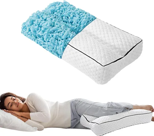 Vista 9 de HOMBYS Almohada de rodilla de espuma viscoelástica triturada para dormir de lado, almohada de 5.5 pulgadas de altura entre las piernas para alinear