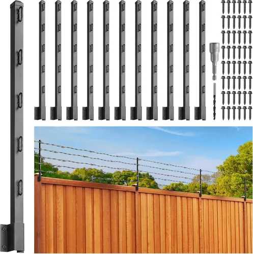 Vista 12 de Extensor de poste de valla, extensión de 23.5" de alambre de púas para vallas exteriores para aumentar la altura, proteger la privacidad y evitar