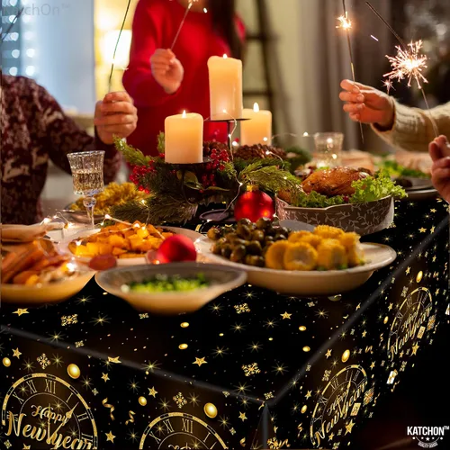 Vista 3 de KatchOn, Mantel de Feliz Año Nuevo – 108 x 54 pulgadas, paquete de 3 Decoraciones de Feliz Año Nuevo 2026 Mantel de Feliz Año Nuevo 2026