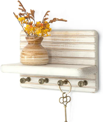 Vista 20 de Rebee Vision Soporte de pared de madera de acacia para decoración del hogar, mini llavero de 7 pulgadas para pared con 4 ganchos resistentes