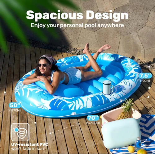 Vista 3 de Sloosh Flotador inflable para piscina, flotador ovalado de 70 x 50 pulgadas para adultos, flotadores de balsa para piscina, tumbona personal