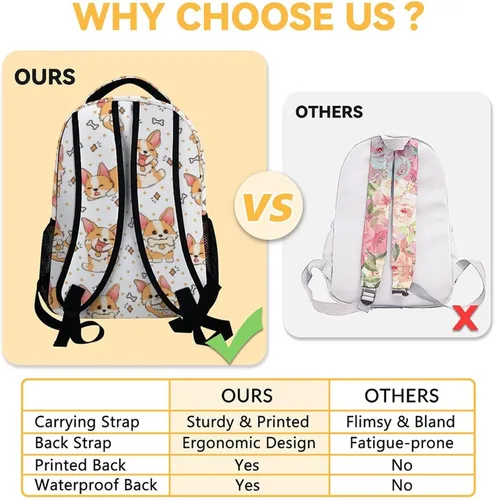 Vista 5 de Linda mochila Corgi, mochila escolar de 16 pulgadas con correas ajustables, duradera, ligera, mochila escolar