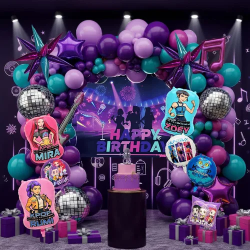 Vista 3 de 7 piezas de globos de aluminio de chicas Kpop, personajes Rumi, Mira, Zoey, cantantes pop de foil de aluminio para suministros de decoración
