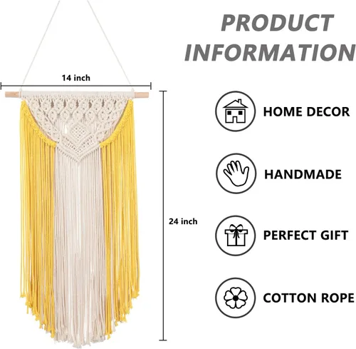 Vista 2 de RLoncomix Macramé para colgar en la pared, decoración de pared tejida de algodón, bohemio, elegante, tapiz de macramé para dormitorio, sala