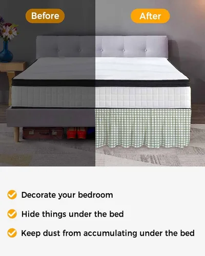 Vista 3 de Falda de cama verde salvia, tamaño Queen de 16 pulgadas de caída, ajustable y elástica envolvente, plisada, con volantes de polvo de lujo para cama