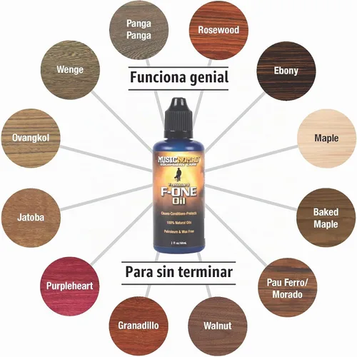 Vista 7 de MusicNomad F-ONE Kit de cuidado para diapasones sin acabado - Aceite, paño, cepillo (MN125)