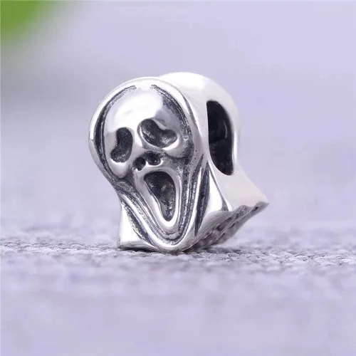 Vista 5 de Dije de fantasma de Halloween de plata de ley 925 con cuentas de esqueleto para pulsera original