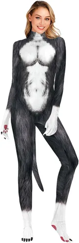 Vista 123 de Disfraz de animal para hombre con estampado de cola grande, overol peludo de elastano para cosplay, fiesta de Halloween