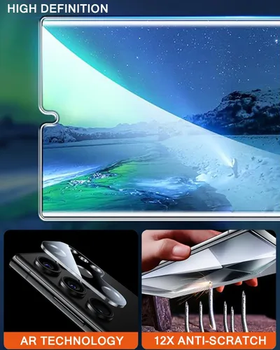 Vista 5 de Protector de pantalla de privacidad compatible con Samsung Galaxy S24 Ultra, vidrio templado con protector de lente de cámara, compatible