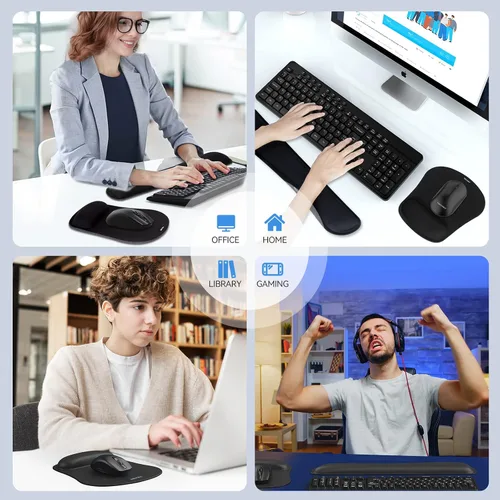 Vista 7 de Juego de reposamuñecas para teclado y alfombrilla para mouse con soporte de muñeca, espuma viscoelástica ergonómica para aliviar el dolor