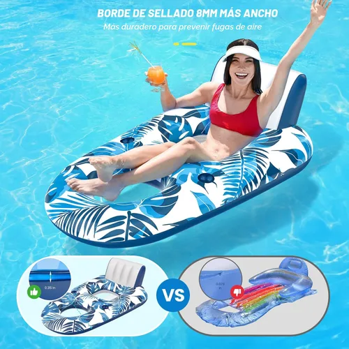 Vista 3 de JCLEAL Flotadores de piscina para adultos de 1-2-3 personas, tumbona inflable extra grande, silla reclinable reclinable con respaldo, reposapiés