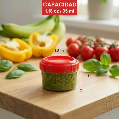 Vista 2 de Elsjoy Paquete de 30 recipientes para condimentos con tapa, recipiente de aderezo de ensalada de 1.18 onzas, recipiente pequeño de almacenamiento