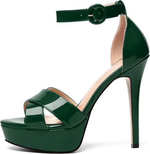Vista 44 de MODENCOCO Sandalias de boda con correa de tobillo sexy para mujer, con plataforma y puntera abierta, tacón de aguja y tacón alto, zapatos de vestir