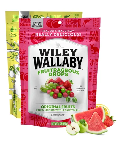 Vista 8 de Wiley Wallaby 6 oz. Gotas Fruitrageous Drops Frutas Originales Caramelos de Regaliz Suaves y Masticables Estilo Australiano Gourmet, Paquete de 2