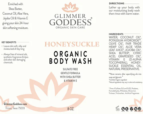 Vista 2 de GLIMMER GODDESS Gel de baño hidratante orgánico, orgánico, vegano, suave para el cabello facial y corporal, con manteca de karité y aceite de coco