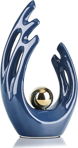 Vista 12 de LCCCK Decoración estética dorada de 9.5 pulgadas de alto, soporte de TV, centro de mesa funky, estatua y escultura de cerámica de arte abstracto