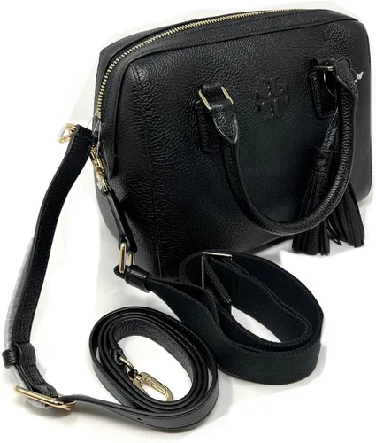 Vista 6 de Tory Burch 84777 Bolso de cuero pequeño Thea Web con herrajes y oro negro, Negro