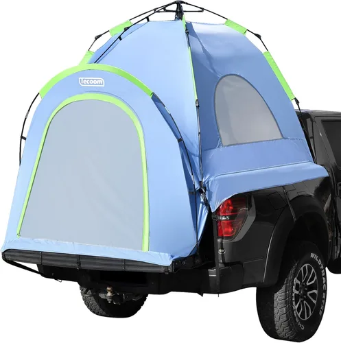 Vista 9 de Tecoom Truck Bed Tent, Double Layer Waterproof PU3000mm for 5.5-6.7ft, Portable 2/3 Person Compact Full Size Pickup with Rain Fly for Back of