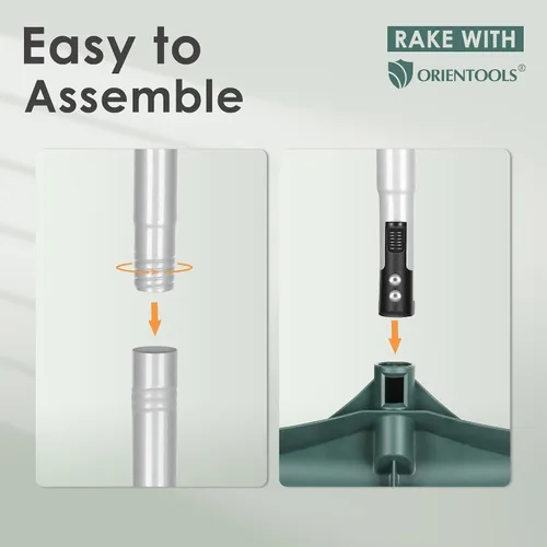 Vista 2 de ORIENTOOLS Rastrillo de césped artificial, rastrillo de césped curvado con mango de acero ajustable de 4 secciones de 30 a 53 pulgadas, cepillo