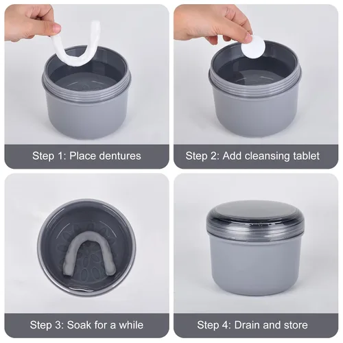 Vista 6 de Estuche de baño de dentadura, taza de dentadura sin fugas, caja de dentadura de gran capacidad, almacenamiento portátil para todo tipo de dentaduras