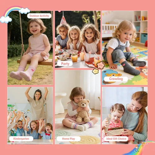 Vista 6 de Calcetines para niña pequeña con agarre loco para niños, calcetines antideslizantes y bonitos de 0-6 6-12-18 meses 1-3T 4T 5T