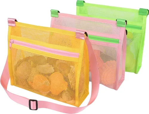 Vista 7 de MUYIZI Bolsa de playa de malla para recoger conchas, paquete de 3, bolsas de concha para playa, bolsas de concha de mar para recoger conchas, bolsa