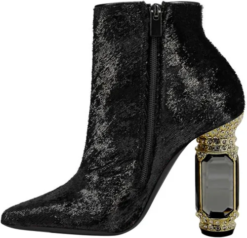 Vista 59 de FSJ Botas de tacón alto con punta puntiaguda para mujer, con tacón alto, con cremallera lateral brillante, estilo casual, para uso diario, zapatos