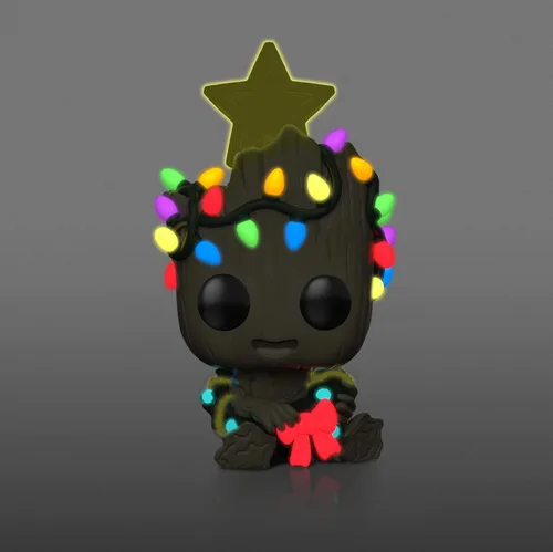 Vista 2 de Funko POP! Marvel Holiday Groot con luces (brilla en la oscuridad), exclusivo, multicolor, 3,75 pulgadas