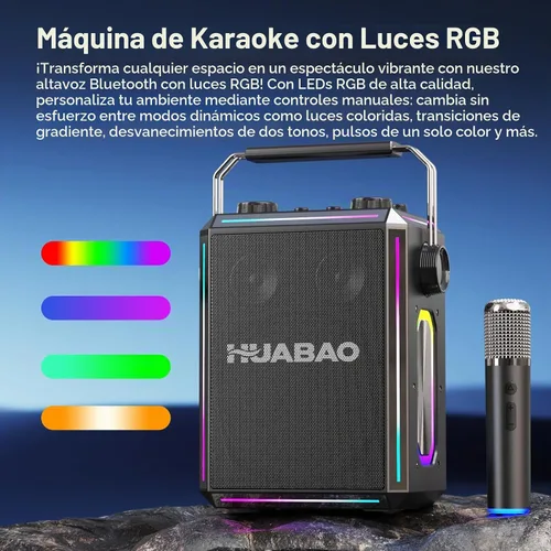 Vista 3 de Altavoz portátil de karaoke Bluetooth con 2 micrófonos inalámbricos, luces RGB, ajuste de agudos y graves, efectos de voz, entrada Negro