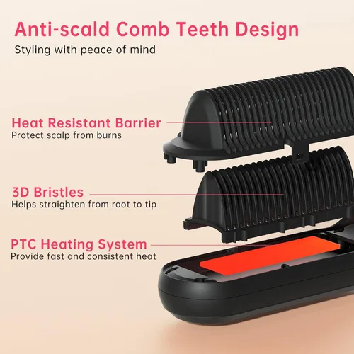 Vista 3 de Cepillo alisador de cabello con 9 temperaturas, cepillo alisador iónico negativo para el cuidado de la liebre, peine alisador de cerámica con diseño